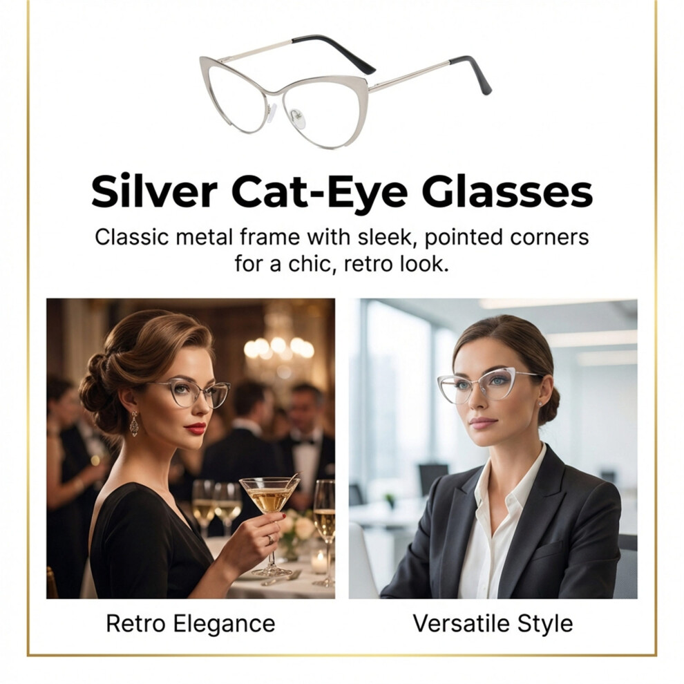 Roc-Electron (Myopia 100 Degrees) Vintage Gold Cat Eye Glasses - Anti Blue Light