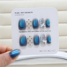 (FM303 S) 10Pcs Blue Cat Eyes Fake Nails with Bows Design