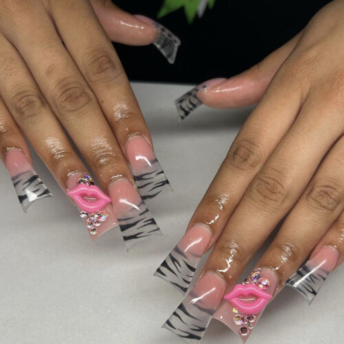 24pcs Leopard Print French Duck Nail Tips 2