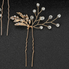 Gold Leaf Rhinestone U-Shape Hairpin