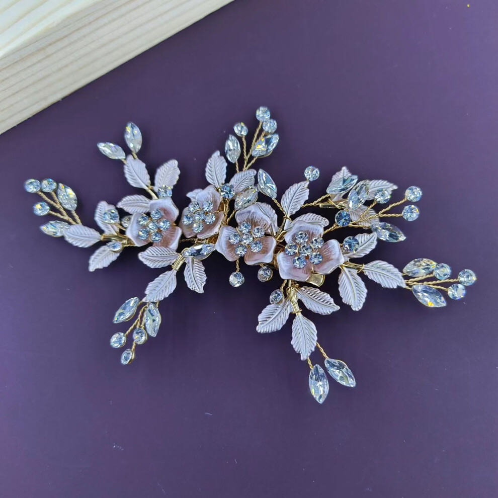 Reach-Tools (Gold) Glitter Rhinestone Hair Comb With Flower Leaf Decor