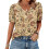 Women's  Short Sleeve Button-Down V-Neck Shirts-light khaki M 2