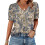 Women's  Short Sleeve Button-Down V-Neck Shirts-light khaki M 5