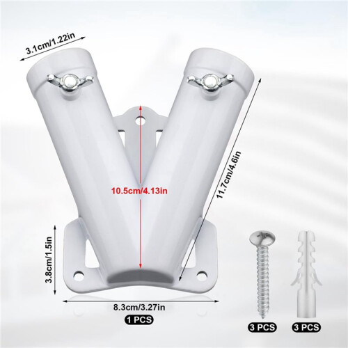 5X Double FlagPole Bracket Holder, V Shape Aluminum Alloy Flagpole Wall Mount Bracket Windproof Flag Bracket Mounting 2
