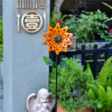 Metal Sunflower Wind Spinner with Stake, Kinetic Windmill Wind Sculpture for Garden Ornaments Outdoor Decorations