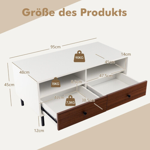 Coffee table with 2 drawers and 2 shelves. Rectangular living room table with storage space 95 x 48 x 45 cm 2