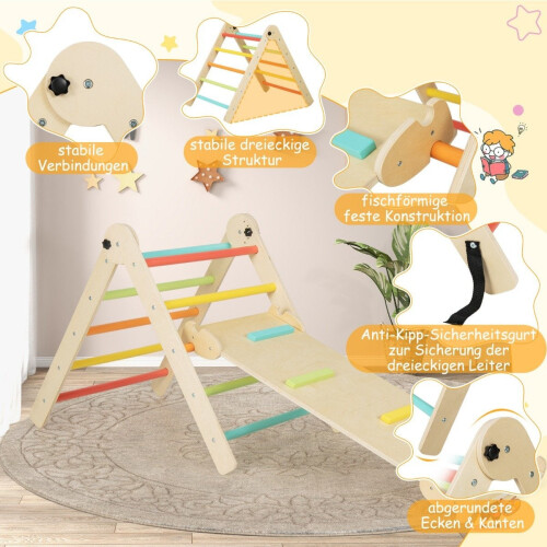 3 in 1 Triangular Climbing Toy Foldable & Height Adjustable Triangle Set for Toddlers Colorful 1