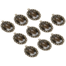 10 Sets Bronze Glass Patch Anhänger, Ovaler Tablett & Kuppelplatten 38x28mm