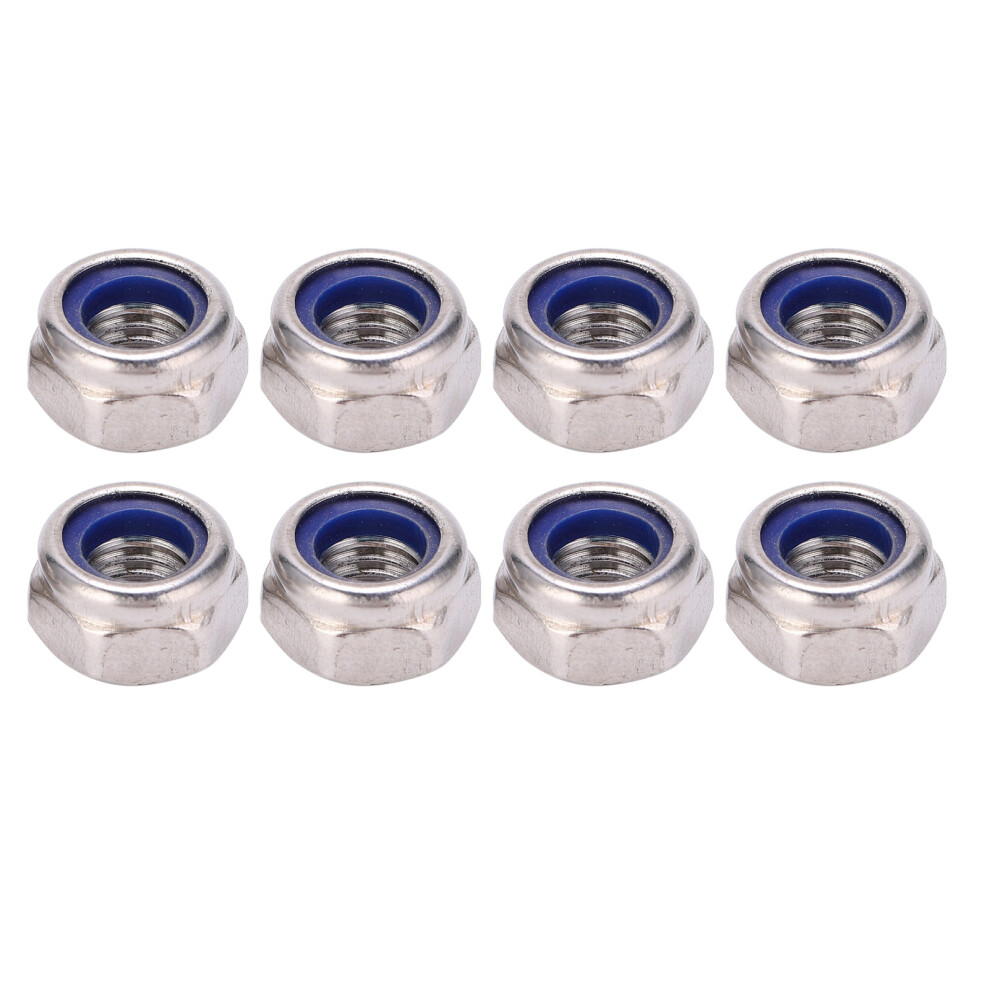 M8 Lock Nuts Nylon Steel 304 Silver Self-Locking Assortment 50-Pack 7891391089452