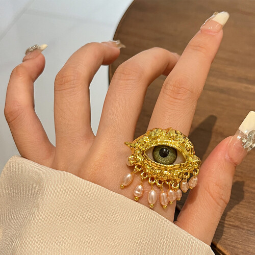 (Gold) Bague Halloween Perle Pompon Fête 1