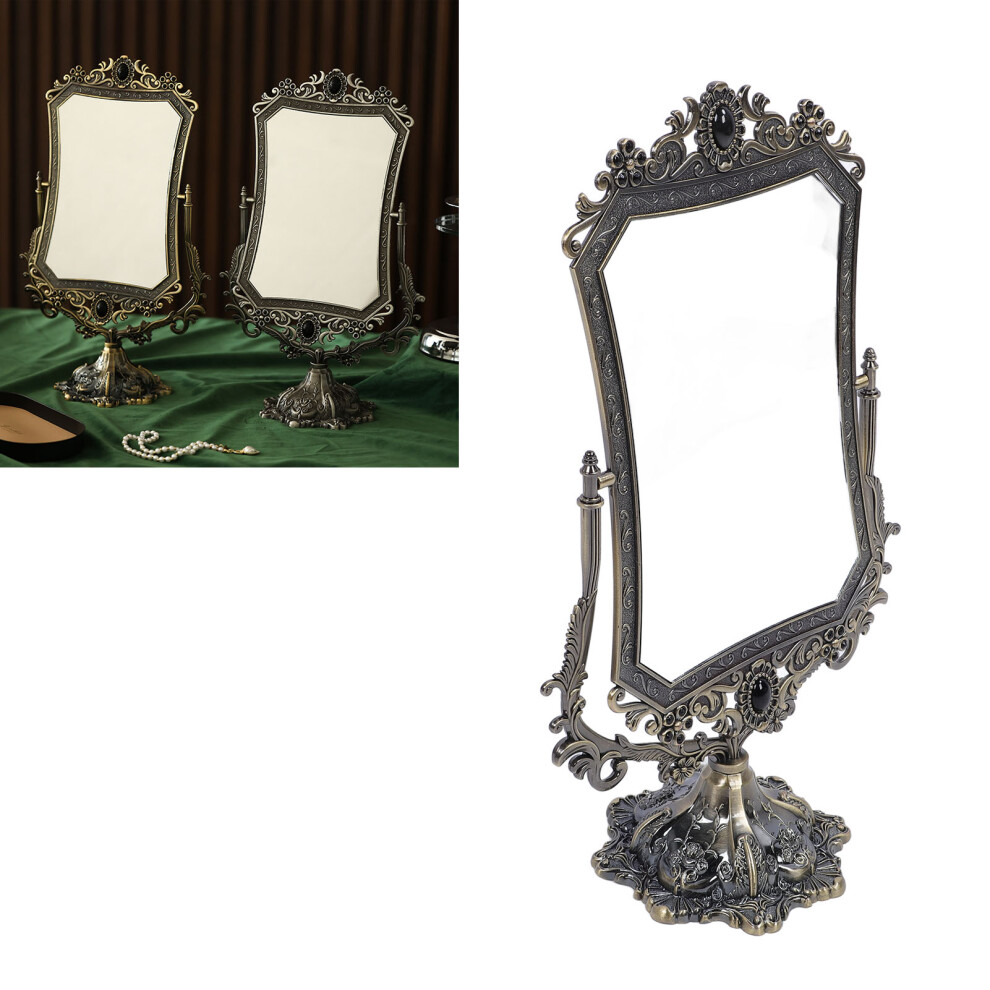 Vintage Double-Side 360 Rotating Makeup Mirror, Zinc Alloy, 38.3x22cm