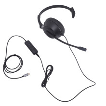 USB C Monaural Headset with Mic for PC/Laptop – Black, Adjustable Volume