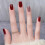 (Jelly Glue Model) 24pcs Wine Red False Nails, Medium Square 1