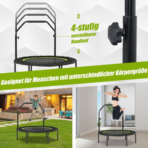Ø101 cm mini trampoline with height-adjustable handle and 2 resistance bands green 2