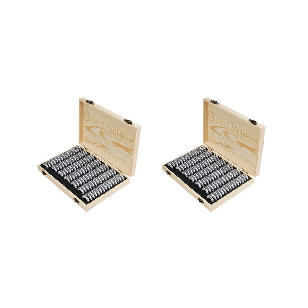 2X Wooden Coins Display Storage Box Case+200 Grids Round Slab For Certified Coin Handcrafted With Premium Pine Wood 4712931403473