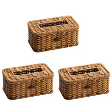 3X Rattan Rectangular Tissue Box Cover - Boho Decorative Woven Tissue Holder,Vintage Farmhouse Tissue Dispenser for Home
