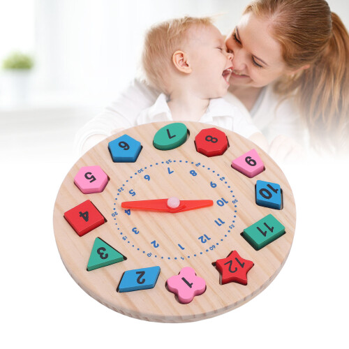 Wooden Shape Color Sorting Clock Teaching Time Activity Set for Kids