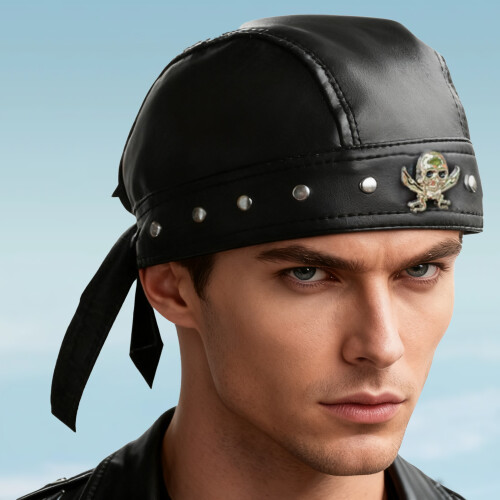 (Sun ghost) Halloween Leather Hat with Adjustable Headband 1