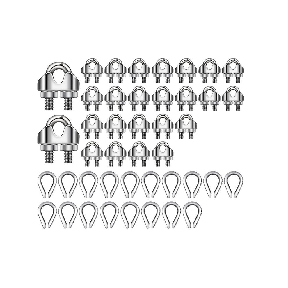 50 Pcs 1/8Inch Wire Rope Kit M3 Metal Wire Rope Cable Clamp And M3 Stainless Steel Thimbles For Wire Rope Rigging 6033107958213