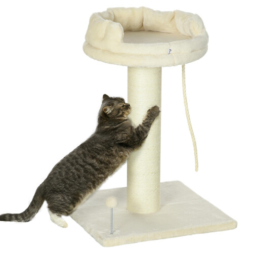 PawHut PawHut 83cm Cat Tree Tower with Scratching Post, Kitten Bed, Toy, Cream 1