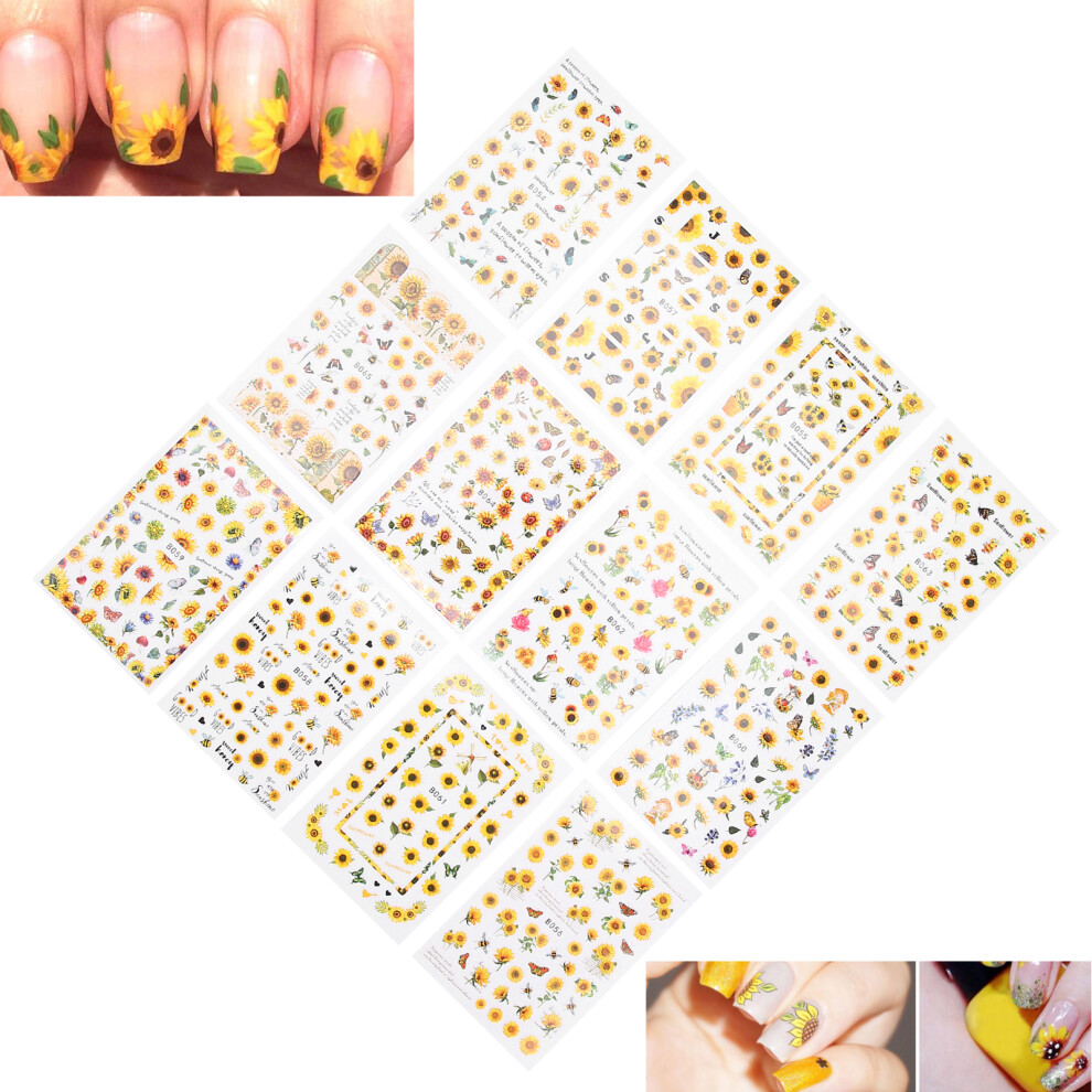 12pcs Sunflower Nail Art Stickers DIY Manicure Decoration Supplies