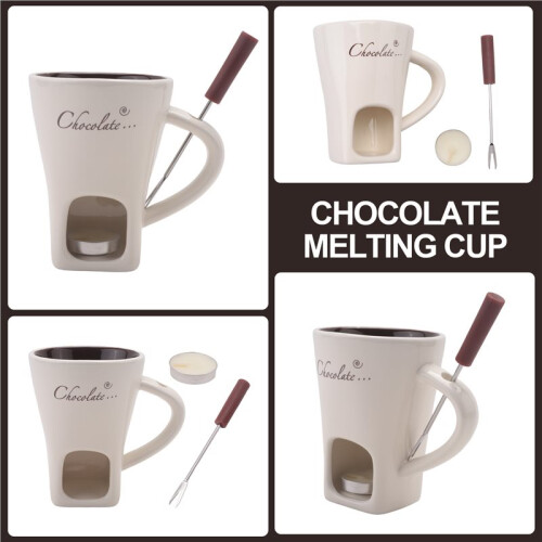 Fondue Mug Set Chocolate Cheese Milk Cream Making Set Single Butter Melter Baking Cup Candlestick White 2