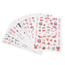 12 Stück Valentinstag-Nagelaufkleber, Rote Lippen & Herz-Decals für Nägel