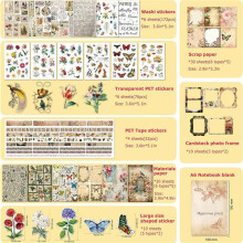 Scrapbookbenodigdheden, (722 Stuks) Vintage Esthetische Scrapbookkit met Papier, Stickers, Fotolijsten, A6-Notitieboekje
