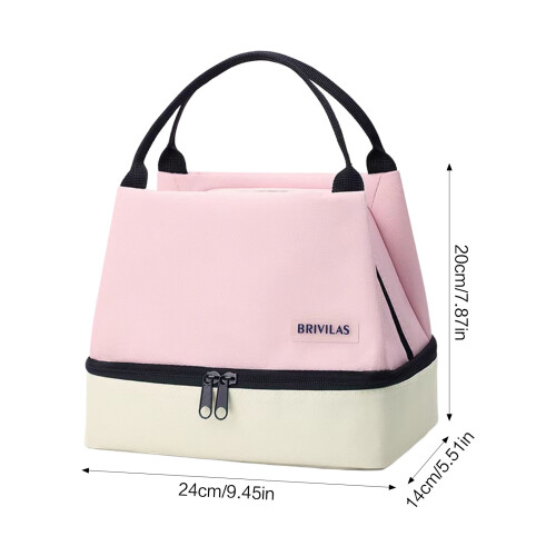 (Pink) Double Layer Insulated Lunch Bag - Reusable & Easy Clean 1