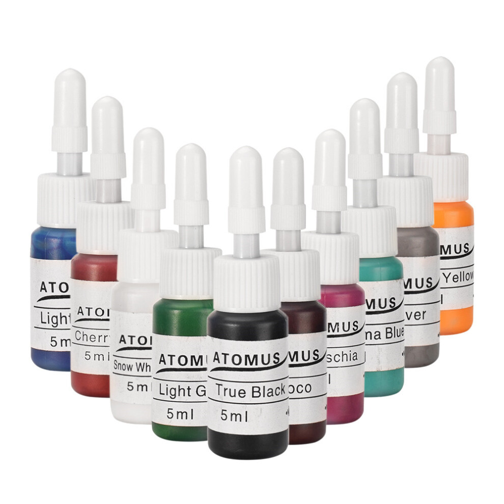 Tattoo Ink Set 10 Bottles 5ml Color Pigments for Body Art & Practice