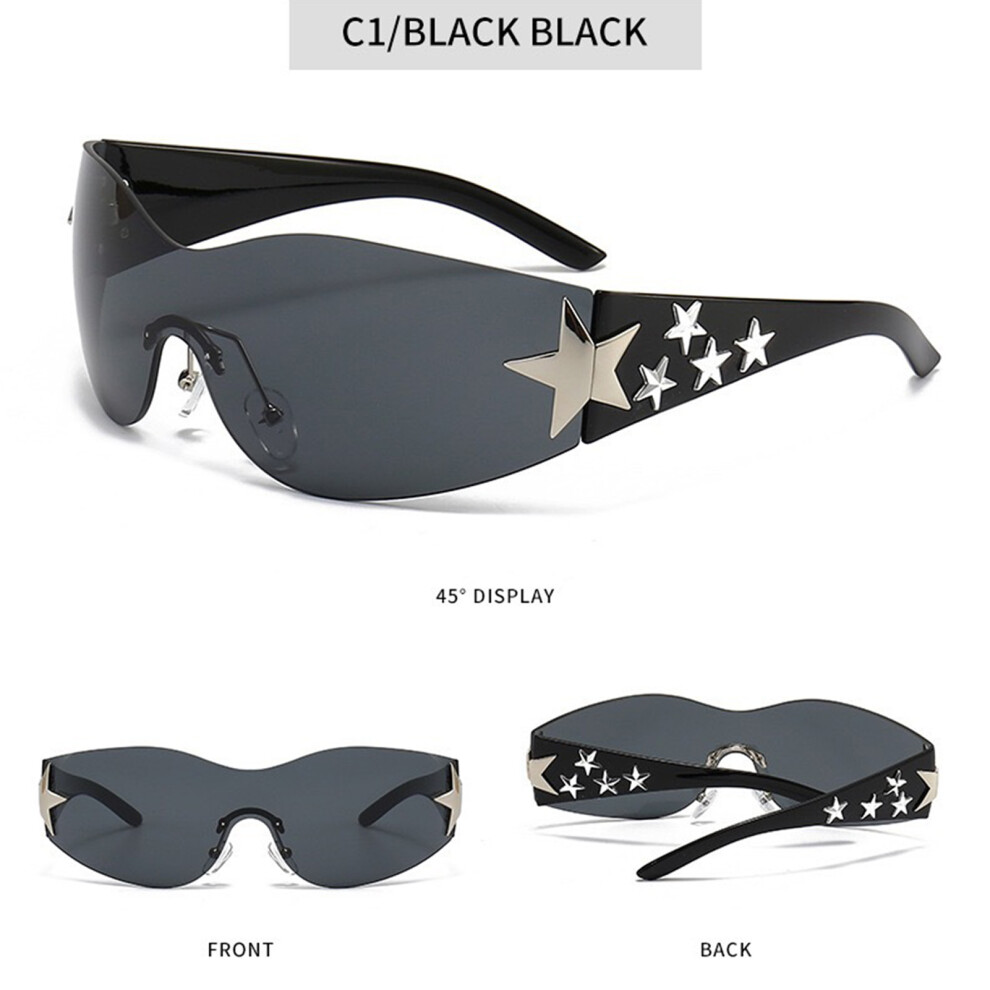 Hue-Grain (Black Legs Black Gray Film) Trendy Frameless Sunglasses For Driving & Travel