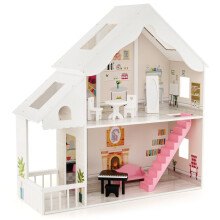Poppenhuis houten poppenhuis met 2 verdiepingen, met accessoires en meubels, 81 x 30 x 86 cm, wit
