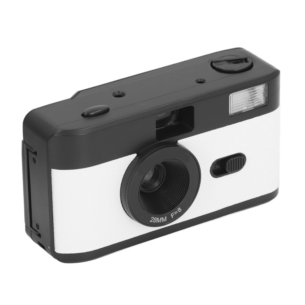 35Mm Vintage Film Camera With 28Mm F/8 Lens, Built-In Flash, 1/120S Shutter Black/White 8761391111332