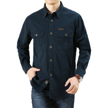 (Dark Blue, XL) Men\'s Oversize Casual Shirt with Pocket