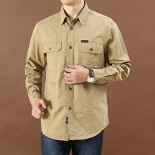 (Khaki, L) Men\'s Oversize Casual Shirt with Pocket