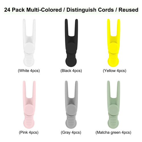 24 Pack Reusable Cable Ties,4.2 Inches Adjustable Silicone Cable Straps,Cable Organizer,Cord Wrap and Hook Loop(24 Pack) 2