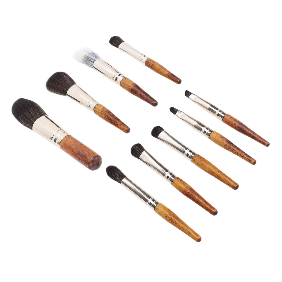 9 Pcs Makeup Brush Set, Portable Fiber & Wood Handle Brushes for Travel