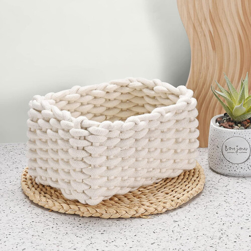 (White) 2PCS Small Woven Storage Baskets for Nursery 1