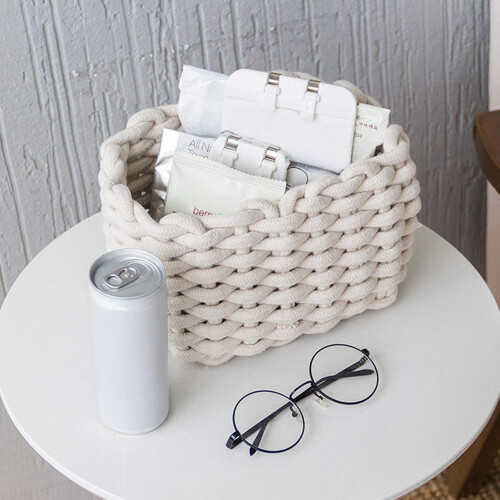 (White) 2PCS Small Woven Storage Baskets for Nursery 2