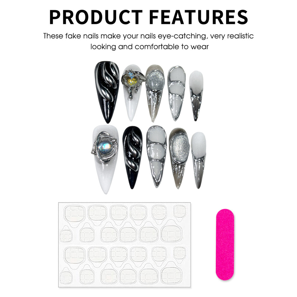 Reach-Tools (Long Pointed, M) Creative Embossed Press On Nails - Reusable