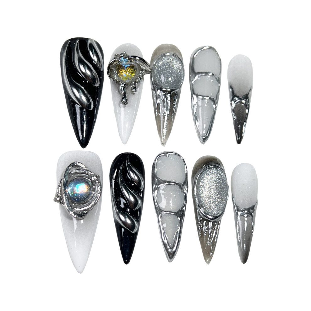 Reach-Tools (Long Pointed, Xs) Creative Embossed Press On Nails - Reusable