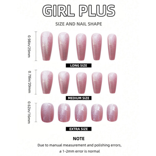 (S) Pink Cat Eye Fake Nails, Unbreakable Manicure Tips 1