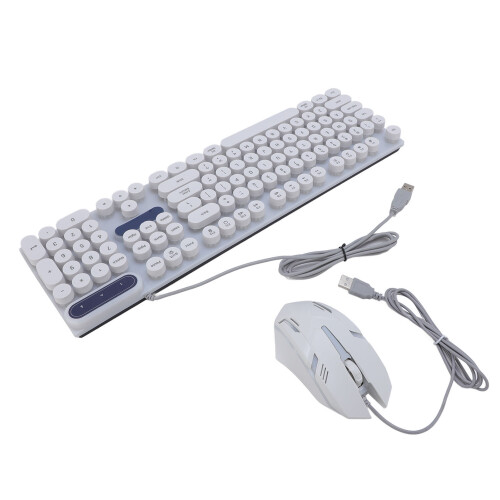 Retro Punk USB Keyboard and Mouse Set, White, 1600DPI