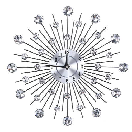 Sparkling Silver Flower Wall Clock 33x33cm Aluminum Elegant Design 1