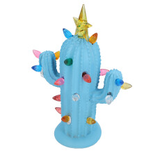 Resin Blue Cactus Figurine with Lights 17x12.5cm Home Decor