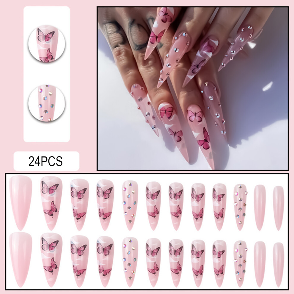 Dcph-Clothing 24Pcs Acrylic Butterfly Fake Nails For Party Wedding