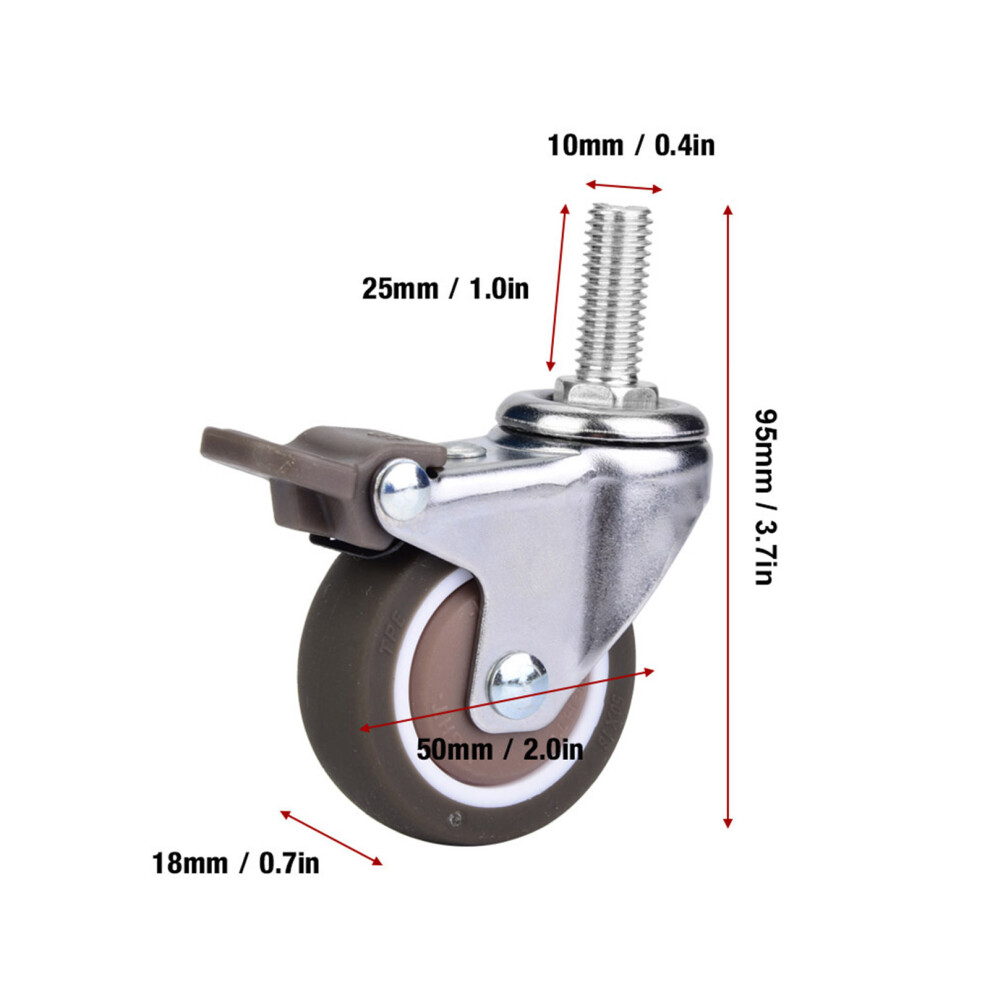 4 TPE Rubber Casters 2in Brake for Medical Trolley
