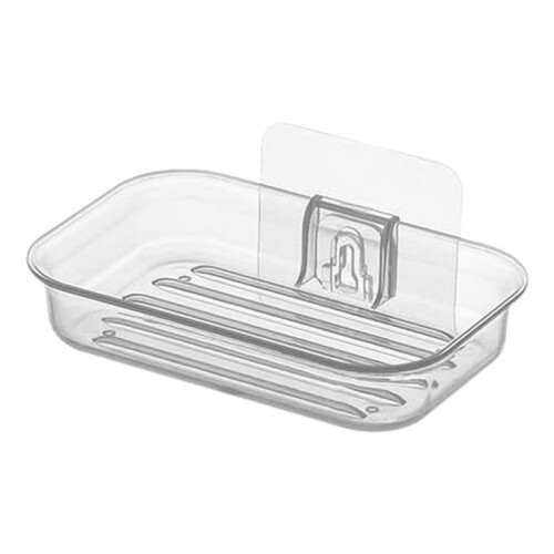 2X Easy Installation Soap Holder Kitchen Wall Mount Dish No Drill Modern Clear Drain ShowerContainer A 1