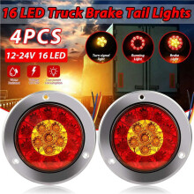 4 Piezas Rojo/Ámbar 16 LED 4 Pulgadas Redondo Camión Remolque Freno Parada Intermitente Luces Traseras Impermeable 12-24V