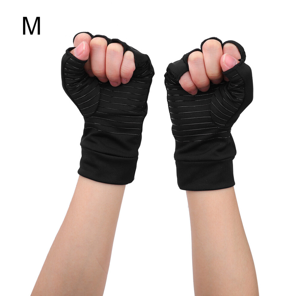 Black Open Finger Arthritis Copper Compression Gloves M For Pain Relief
